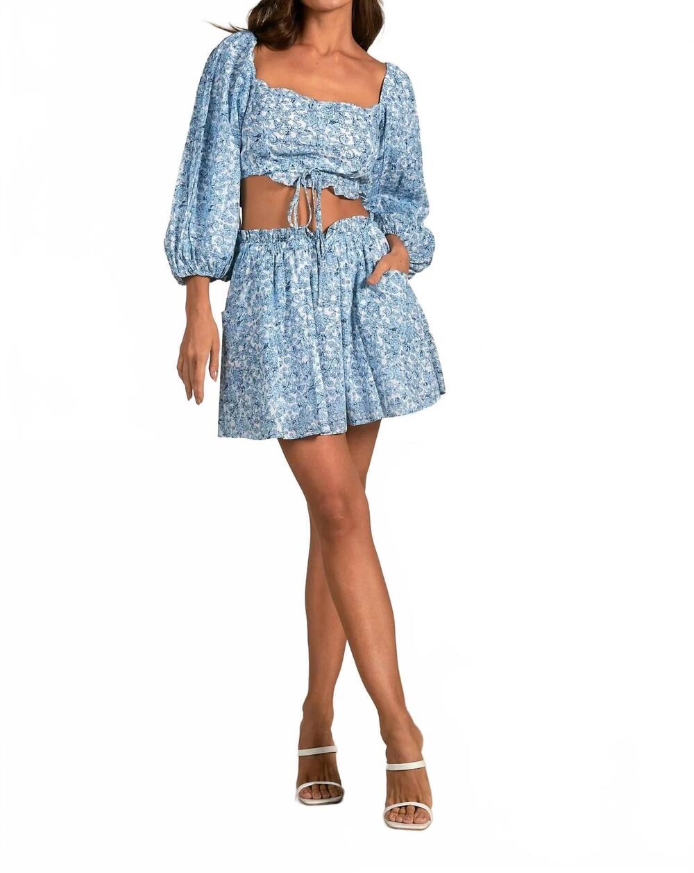 NEW ELAN pull-on mini skirt in denim santa fe